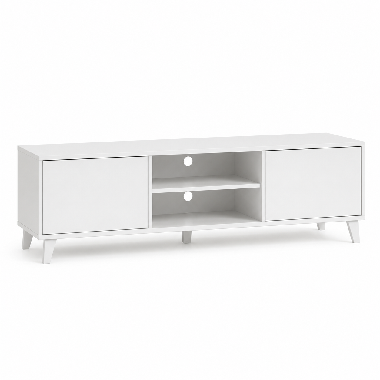 TV-Lowboard Weiß Matt 160 cm mit Türen und offenen Gerätefächern-OakveraLiving