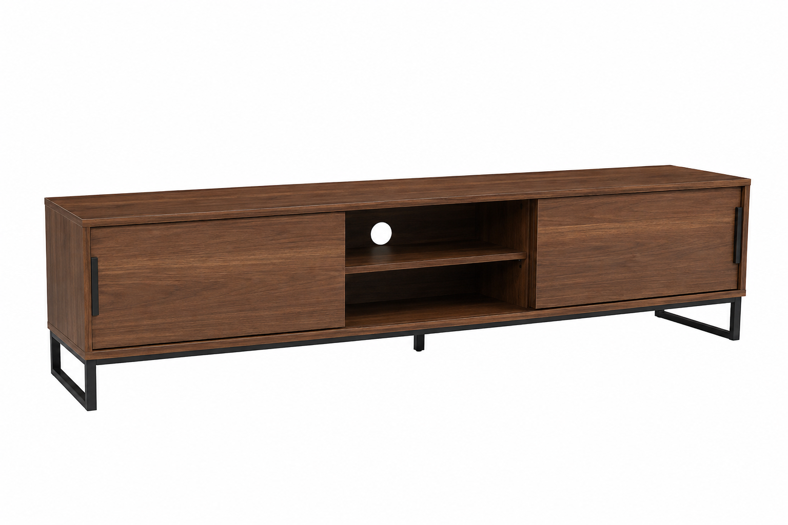 Breites TV-Sideboard Nussbaum-Optik 220 cm mit Schiebetüren