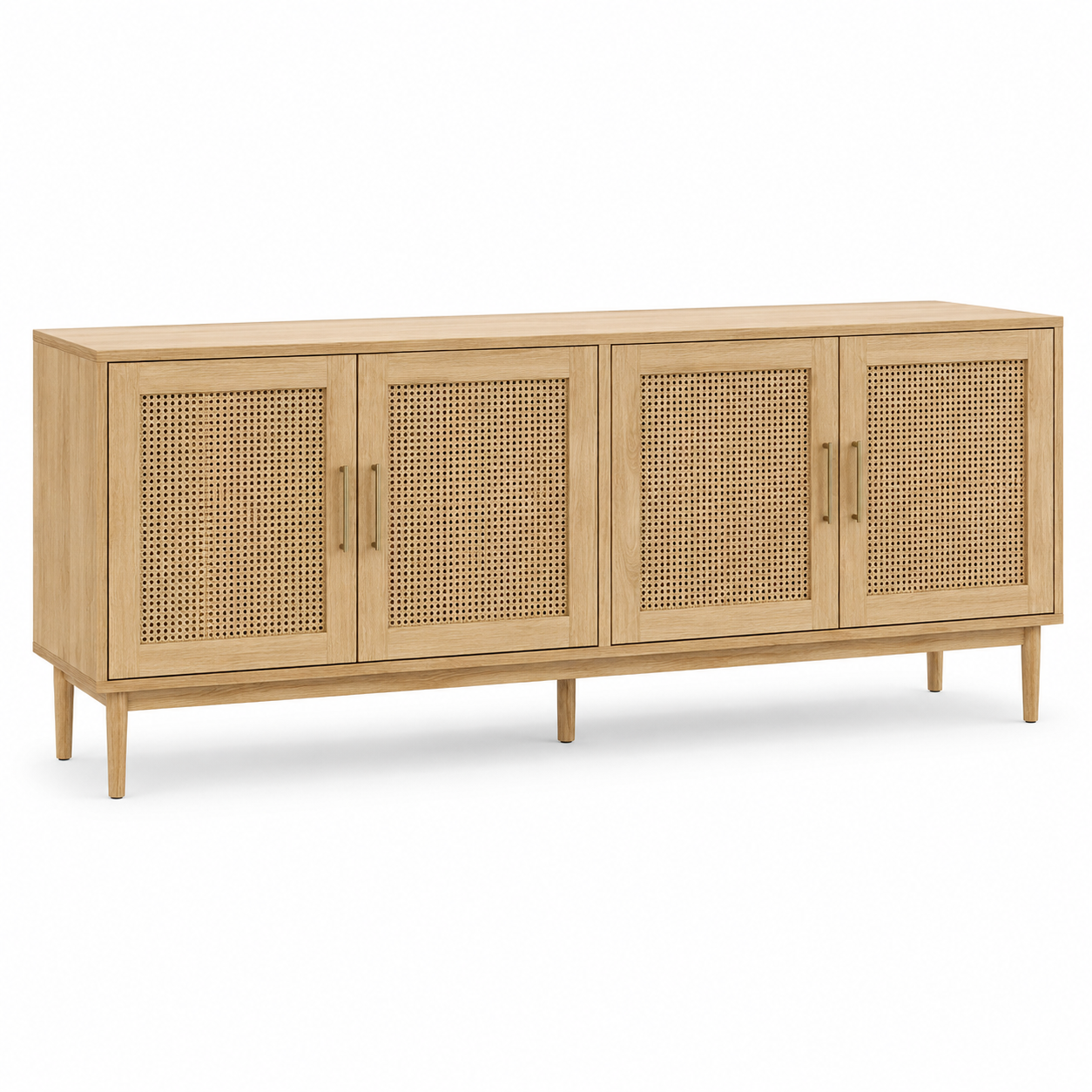 Sideboard Eiche-Natur-Optik 160 cm mit Rattan-Optik Fronten-OakveraLiving