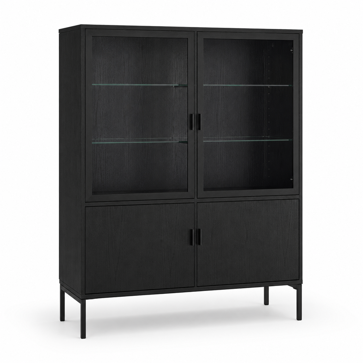 Highboard Schwarz 120 cm mit Glasfront und Metallfüßen