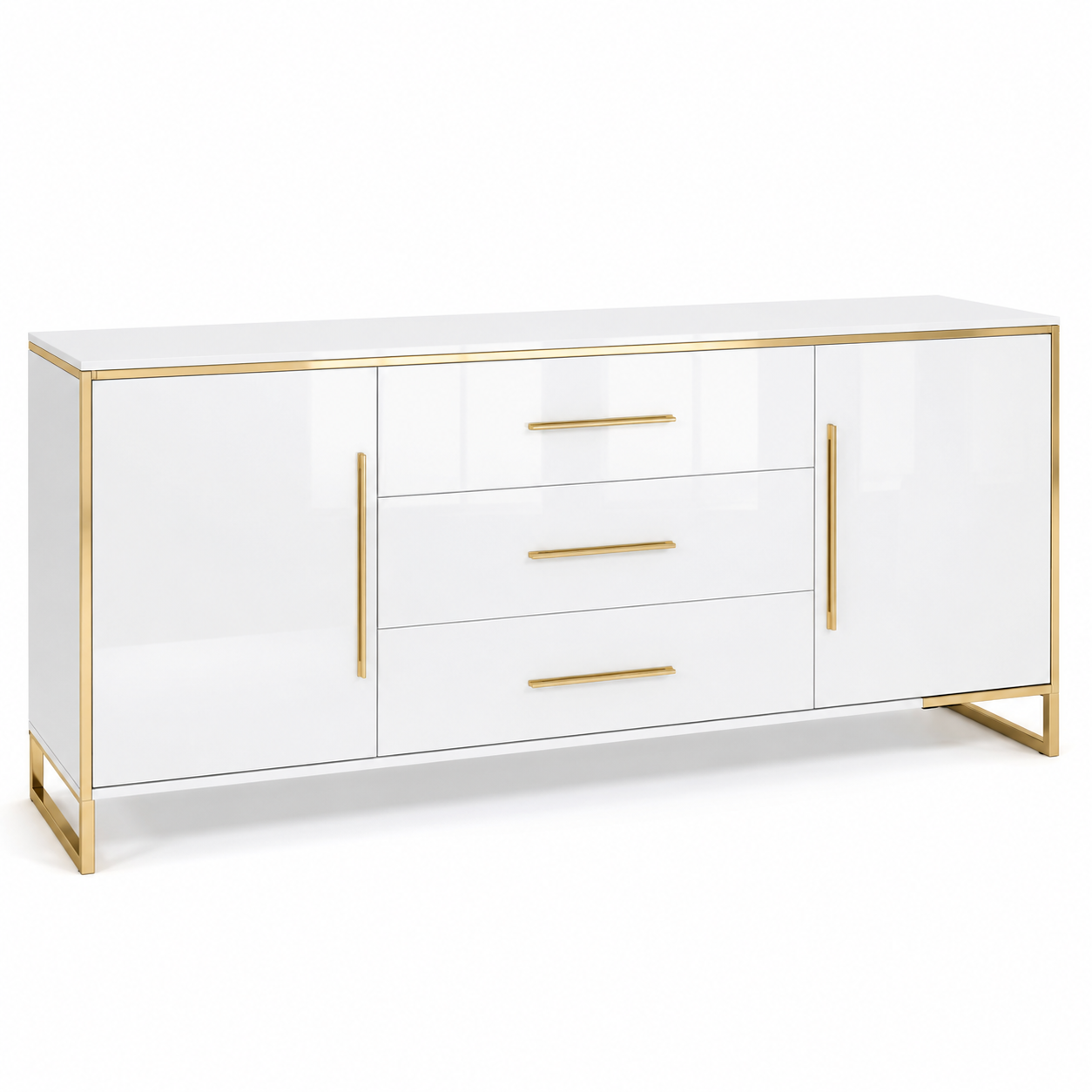 Sideboard Weiß Hochglanz 180 cm mit goldfarbenen Akzenten