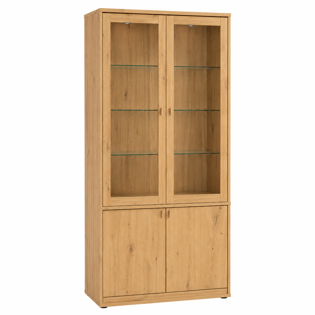 Vitrine Eiche-Natur-Optik 100 cm mit Glastüren und geschlossenem Sockel-OakveraLiving