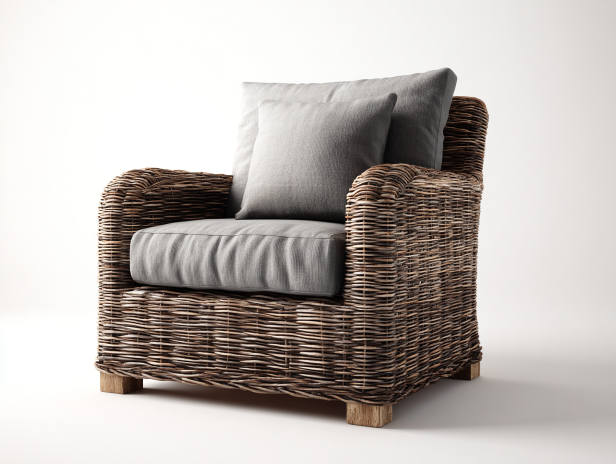 Polyrattan Gartensessel 80x85x85 cm - Geflecht Rattanoptik - Wetterfest - Braun-Hellgrau - Outdoor Loungesessel - Modernes Design-Hataiadecor