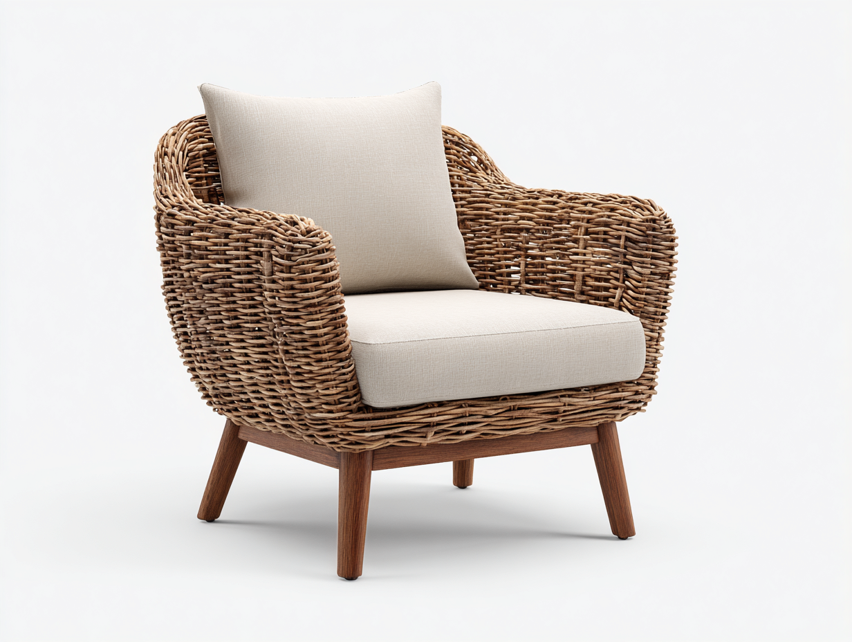 Polyrattan Gartensessel Holz Beine 80x75x90 cm - Braun-Originalholz - Modernes Design-Hataiadecor