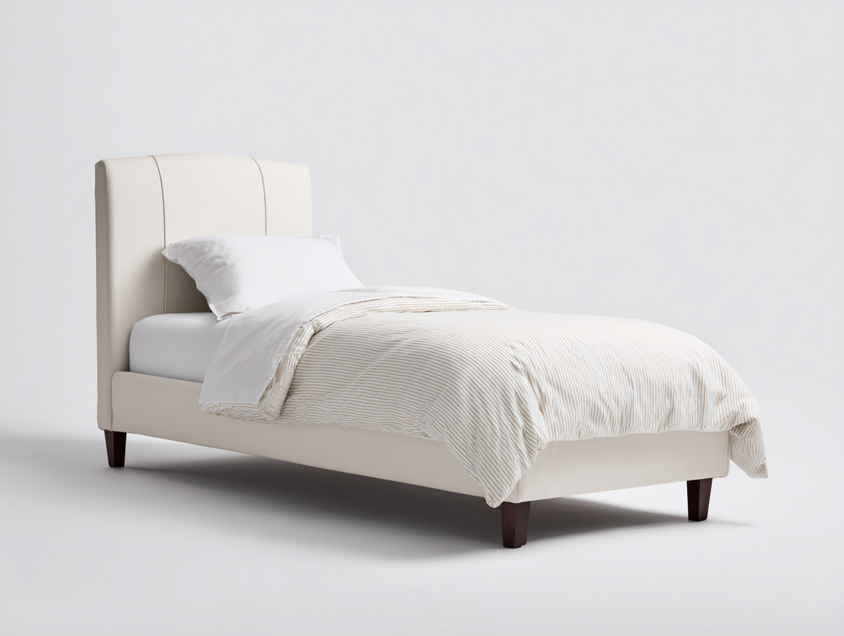 Einzelbett - Polsterbett 209x97x105 cm - Stoff Beige - Modernes Design-Hataiadecor