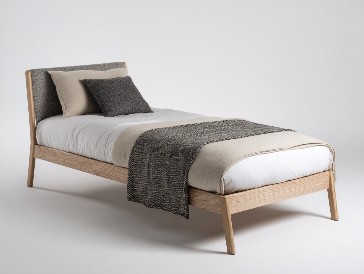 Einzelbett Holz Stoff Kopfteil 200x90x95 cm - Originalholz - Modernes Design-Hataiadecor