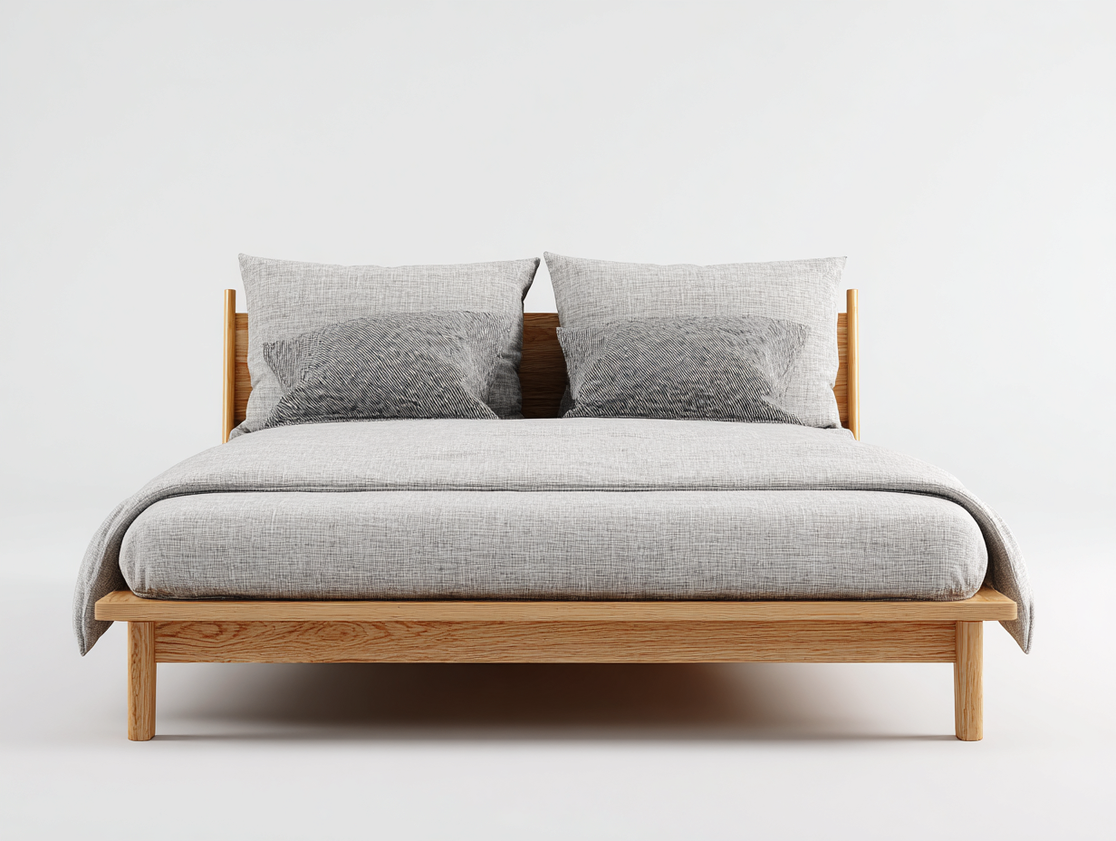 Doppelbett Holz 180x200 cm - Grau Stoffbezug - Modern Design 200x180 cm - Naturholz-Hataiadecor