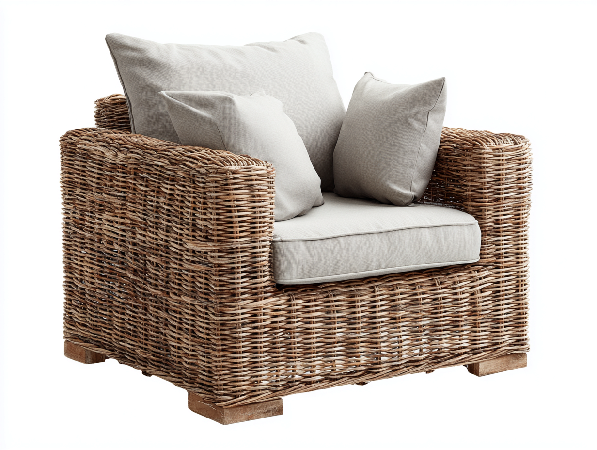 Polyrattan Gartensessel 85x80x75 cm mit Sitzkissen - naturfarben beige - modernes Design-Hataiadecor