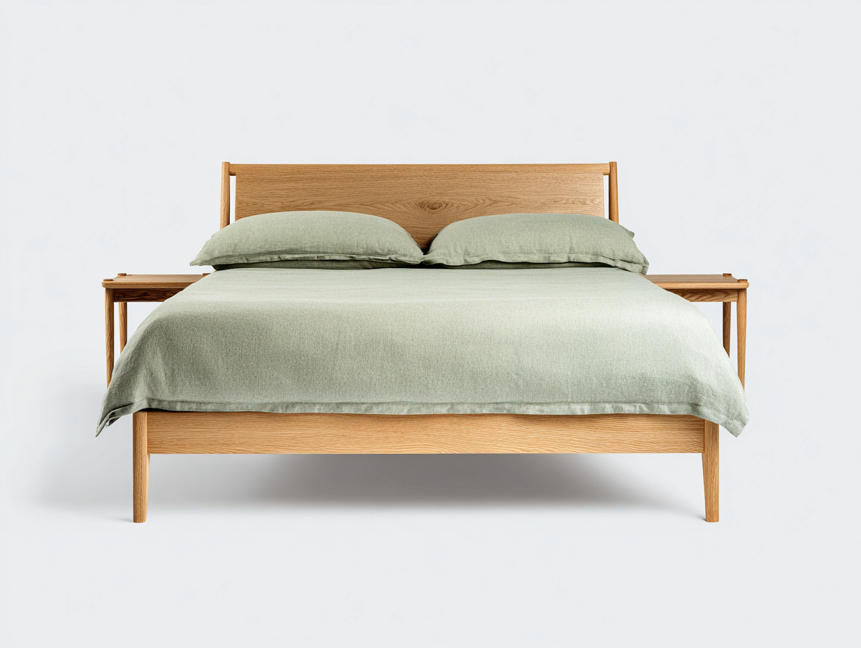 Doppelbett Massivholz Eiche 210x170x95 cm - Naturfarbe - Minimalistisches Design-Hataiadecor