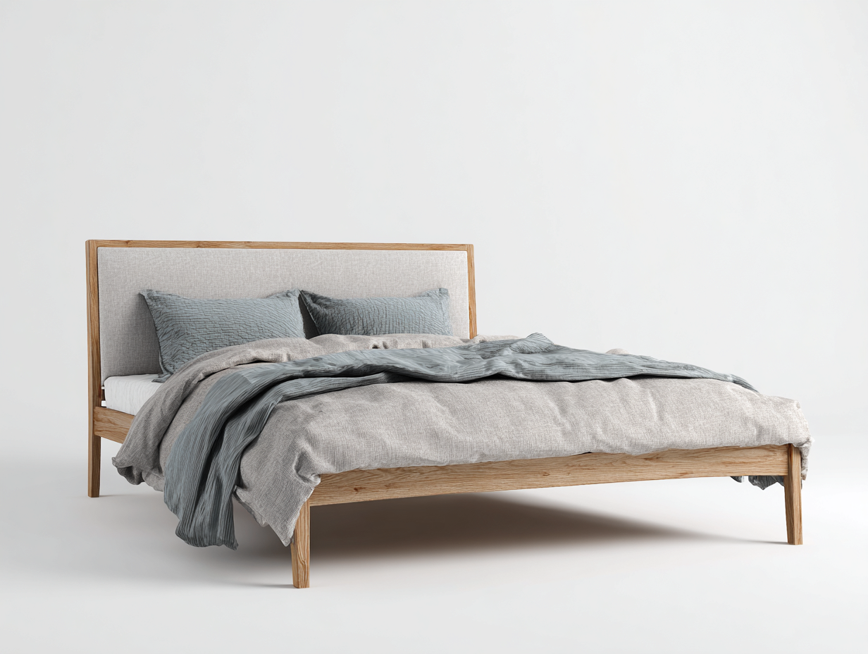 Doppelbett Holz Stoff Kopfteil 200x180x110 cm - Originalholz - Modernes Design-Hataiadecor