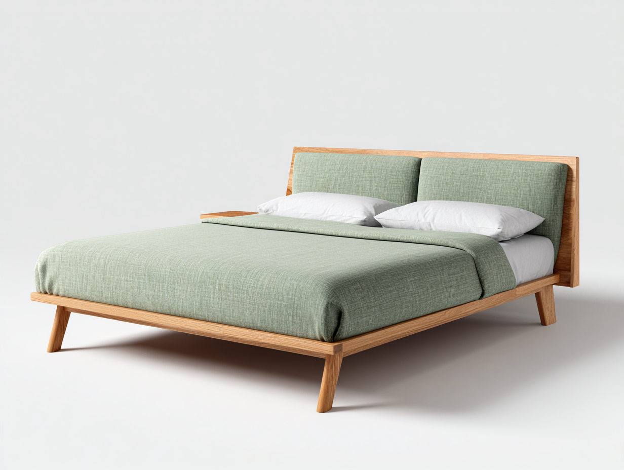 Doppelbett 210x180x100 cm Massivholz Stoff gepolstertes Kopfteil - grün braun - modernes Design-Hataiadecor