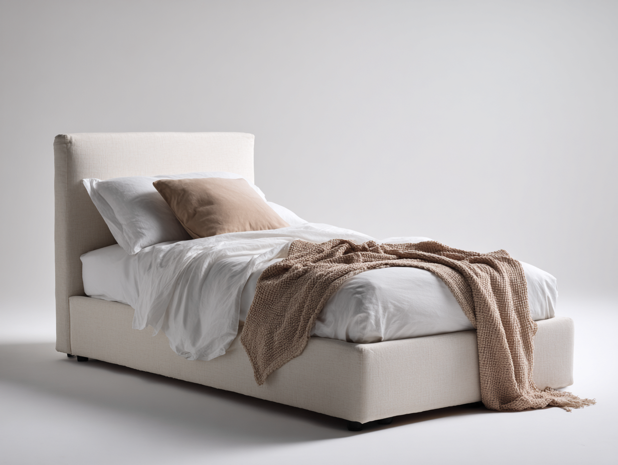 Einzelbett 200x100x95 cm Stoffbezug gepolstert - beige - modernes Design-Hataiadecor