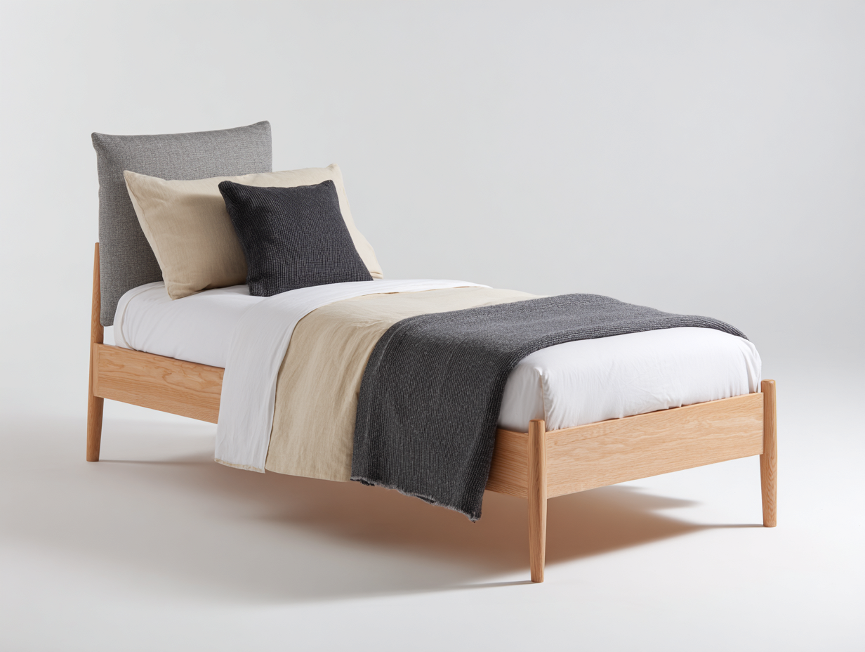 Einzelbett Massivholz Eiche 205x95x90 cm - Naturfarbe - Schlichtes Design-Hataiadecor
