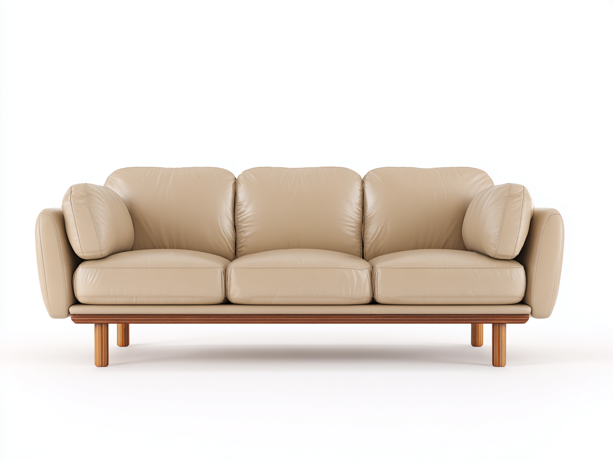 3 Sitzer Sofas 220x85x80 cm Kunstleder Holzbeine - beige braun - klassisches Design-Lovexvohome