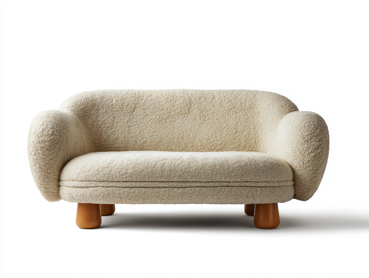Zweisitzer Sofa 170x85x78 cm Bouclé Stoff Holzfüße - creme braun - modernes Design-Lovexvohome