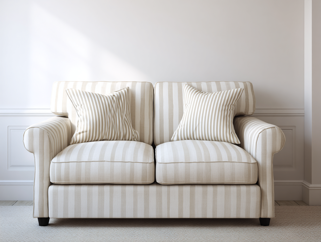 Zweisitzer Sofa Stoff 160x90x88 cm - Beige-Weiß - Klassisches Streifendesign-Lovexvohome