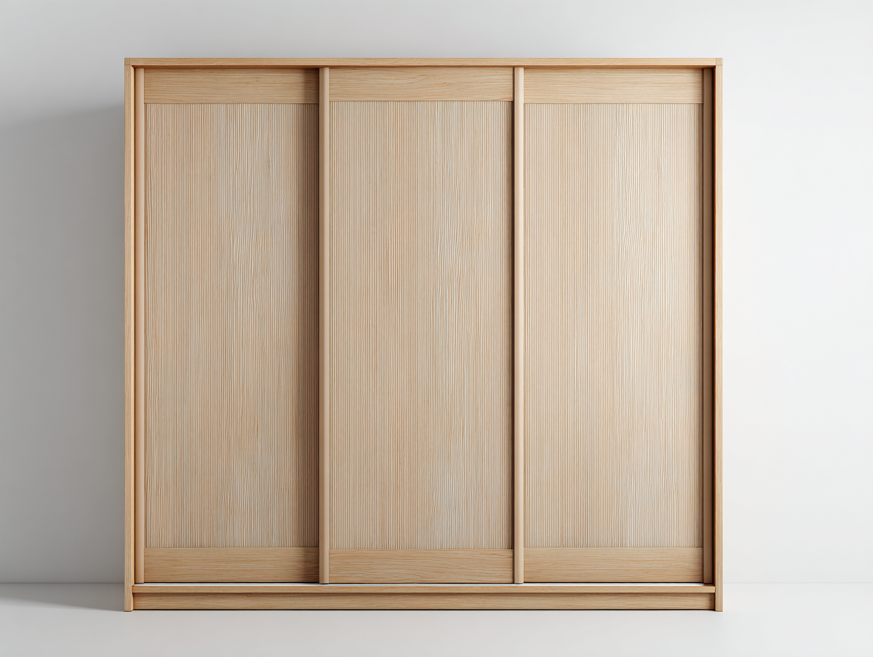 Kleiderschränke mit Schiebetüren Holz 180x60x200 cm - Naturfarbe - Modernes Rillendesign-Lovexvohome