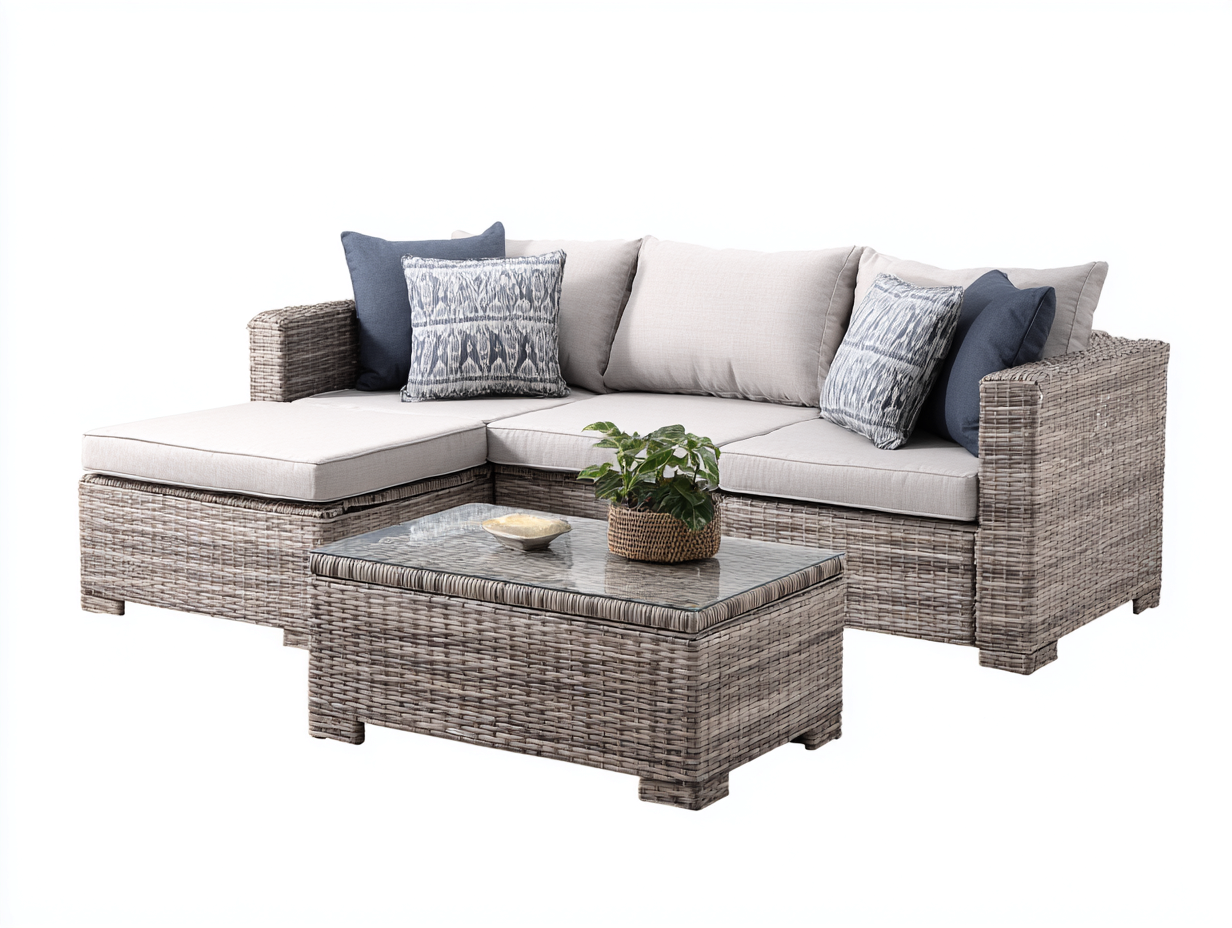 Gartensofa Polyrattan 240x170x78 cm - Grau-Beige - Modernes Design-Ralenlycasa
