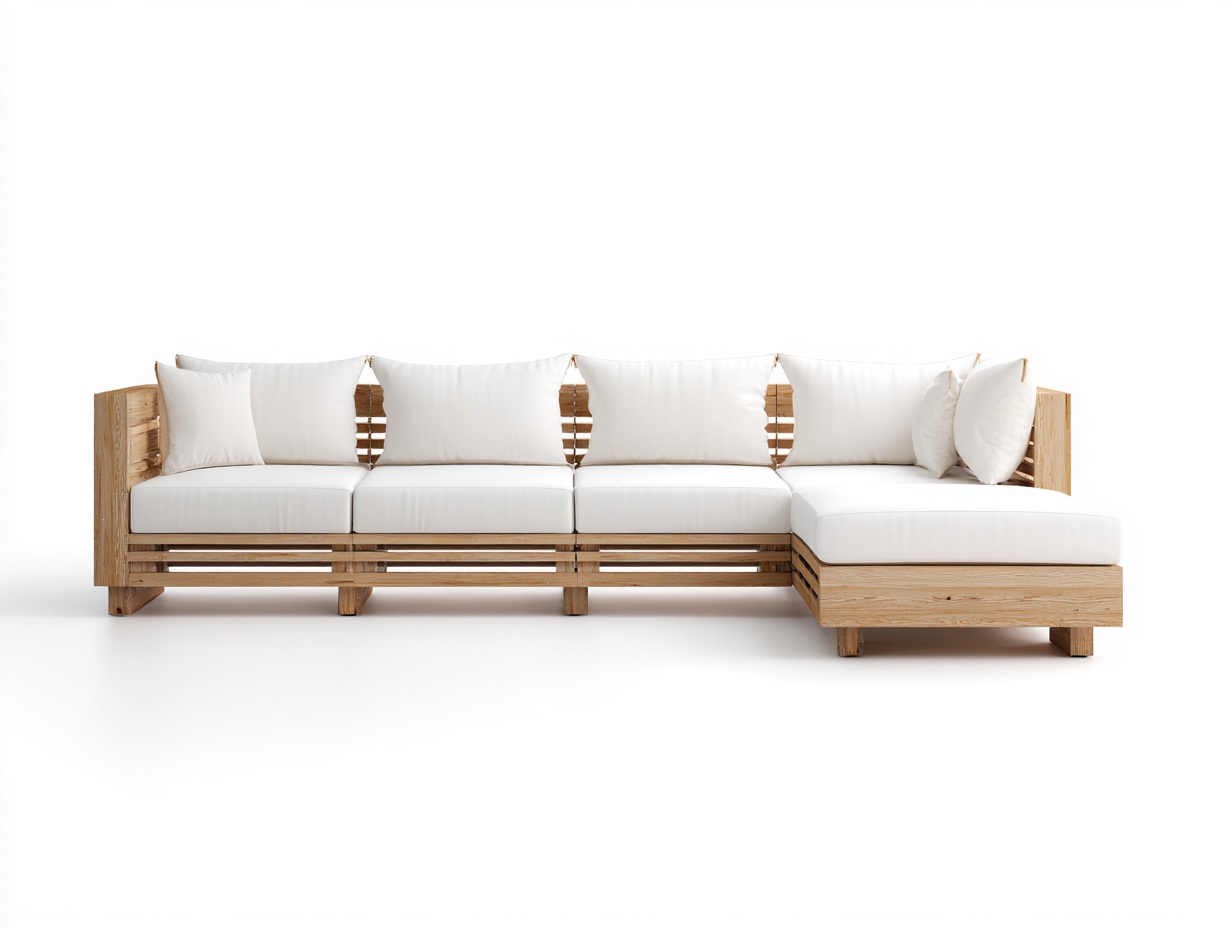 Gartensofa Holz 320x165x75 cm Holzfarben-Weiß Modernes Outdoor Sofa-Ralenlycasa