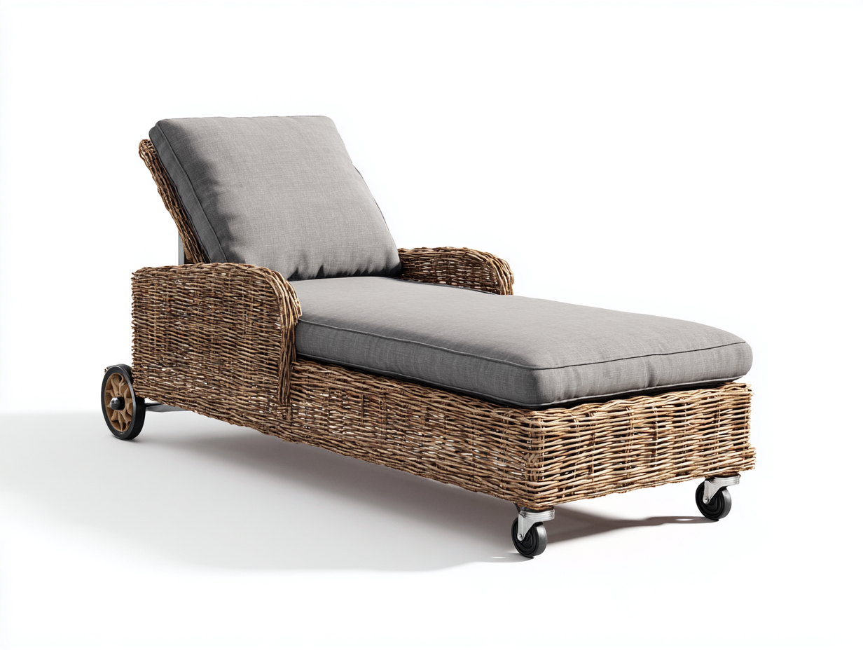 Sonnenliege Rattan-Stoff 198x72x88 cm - Natur-Grau-Schwarz - verstellbares Design für Außenbereich-Ralenlycasa