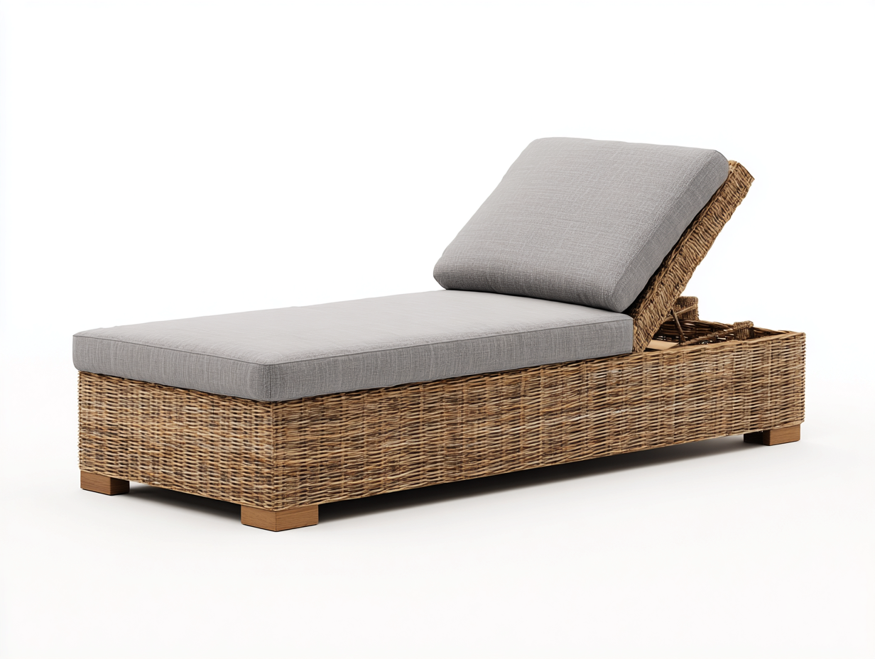 Sonnenliege Rattan Stoff 200x72x82 cm - Braun-Grau - Modernes Design-Ralenlycasa