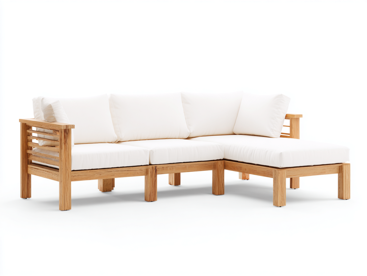 Gartensofa Holz 260x180x78 cm - Natur-Weiß - modernes Eckdesign für Außenbereich-Ralenlycasa