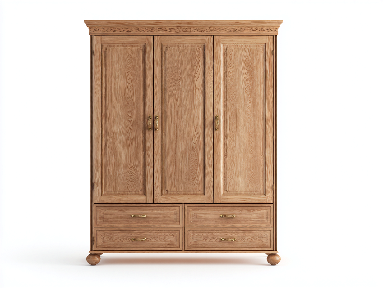Armarios de tres puertas madera 150x60x200 cm roble claro diseño clásico almacenamiento con cajones-Falolinest
