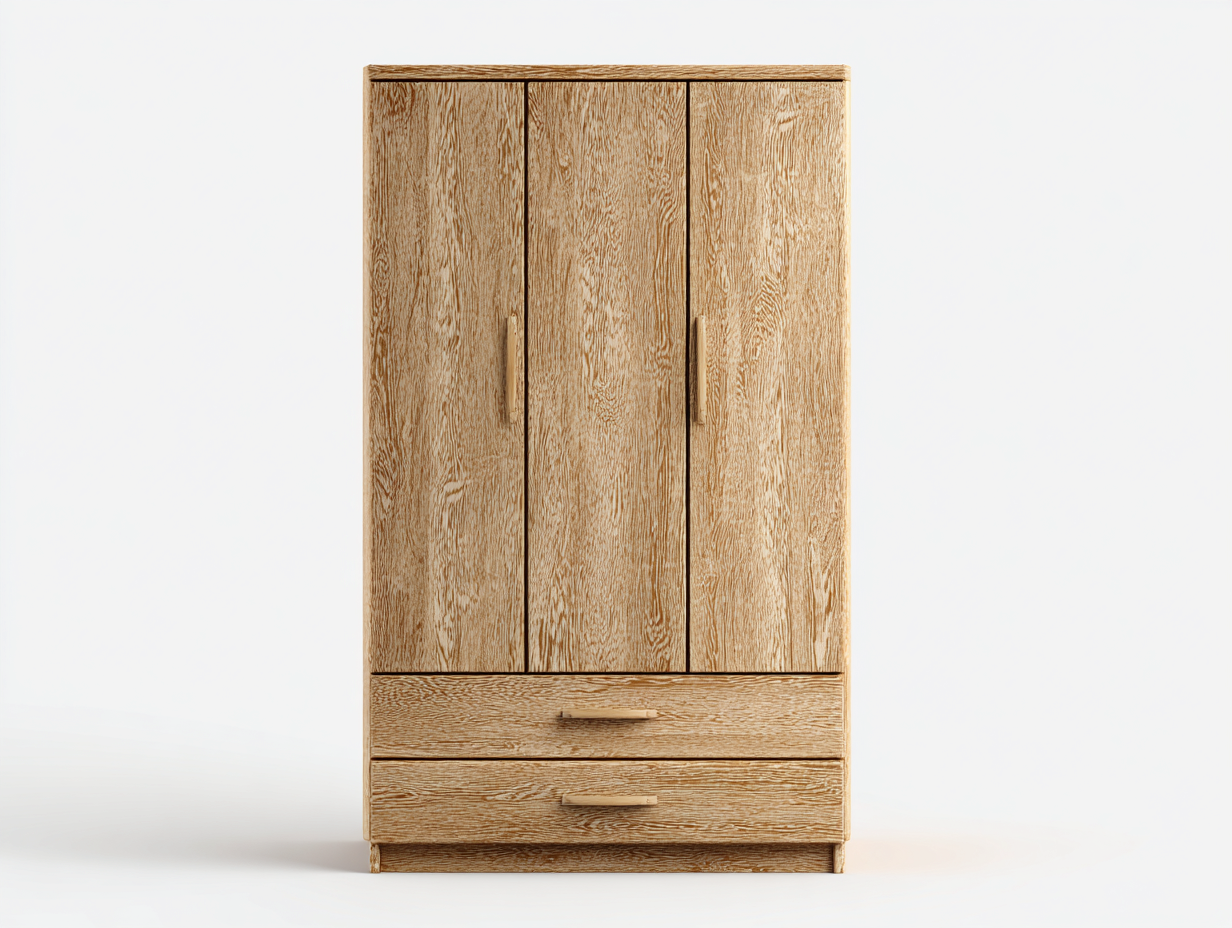 Armarios de tres puertas madera maciza 120x55x190 cm color natural con 2 cajones diseño moderno almacenamiento dormitorio-Falolinest