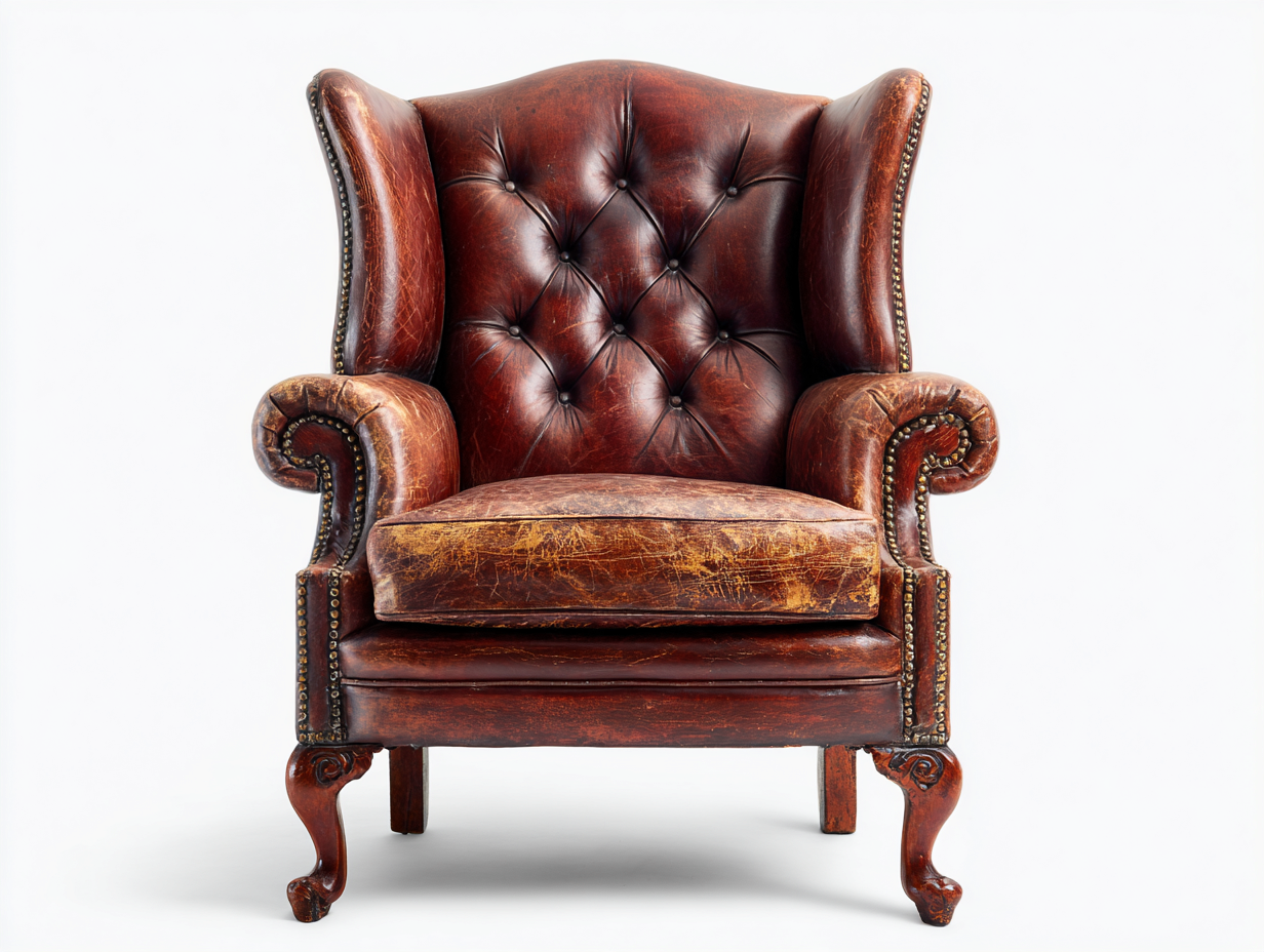 Sillón de piel cuero marrón envejecido 88x82x102 cm salón estilo clásico capitoné-Falolinest