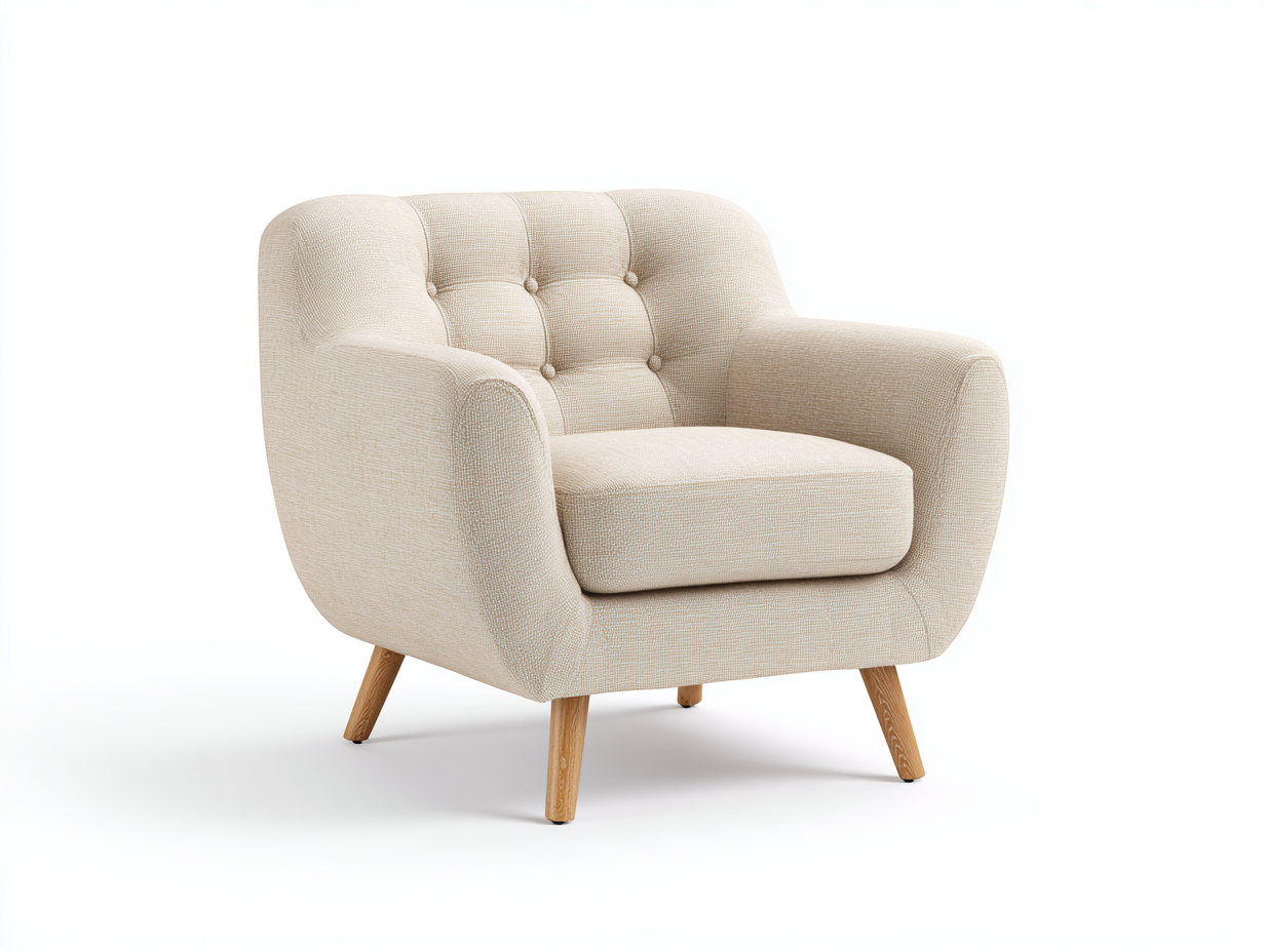 Sillón de tela capitoné 85x80x85 cm beige diseño nórdico moderno confort-Falolinest