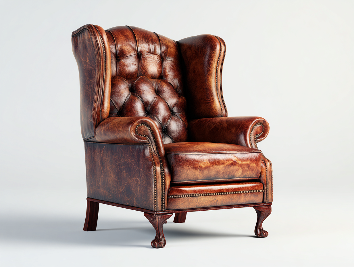Sillón de piel cuero marrón 85x80x100 cm salón estilo clásico acolchado-Falolinest