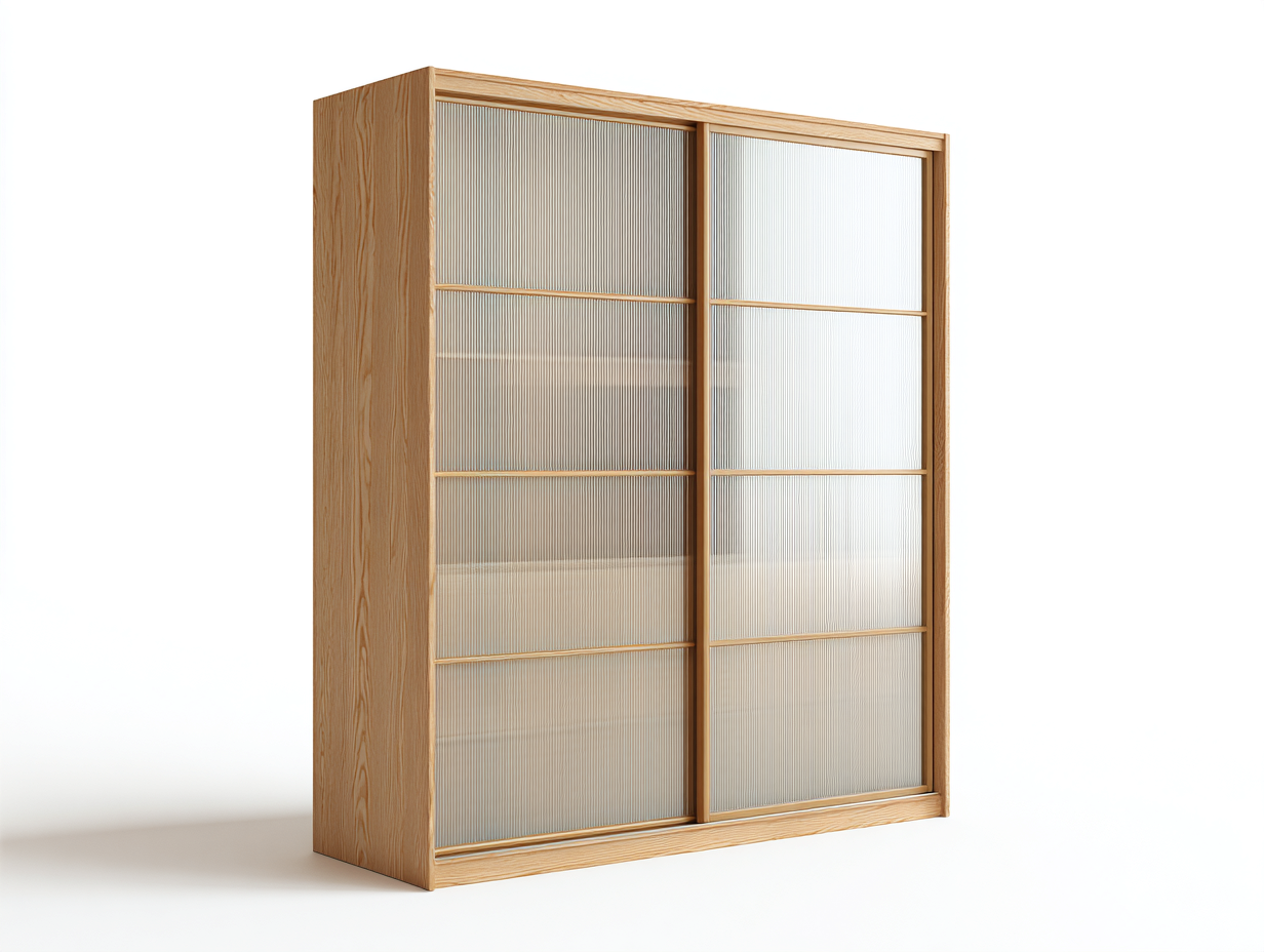 Armario con puertas correderas madera y vidrio 150x60x200 cm color natural diseño moderno almacenamiento dormitorio-Falolinest