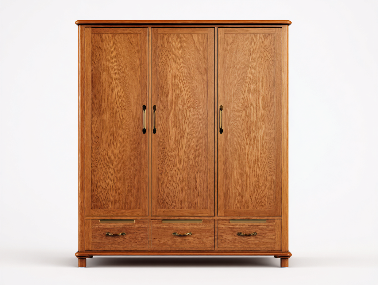 Armarios de tres puertas madera 150x60x190 cm - marrón - diseño clásico para dormitorio con almacenamiento-Falolinest