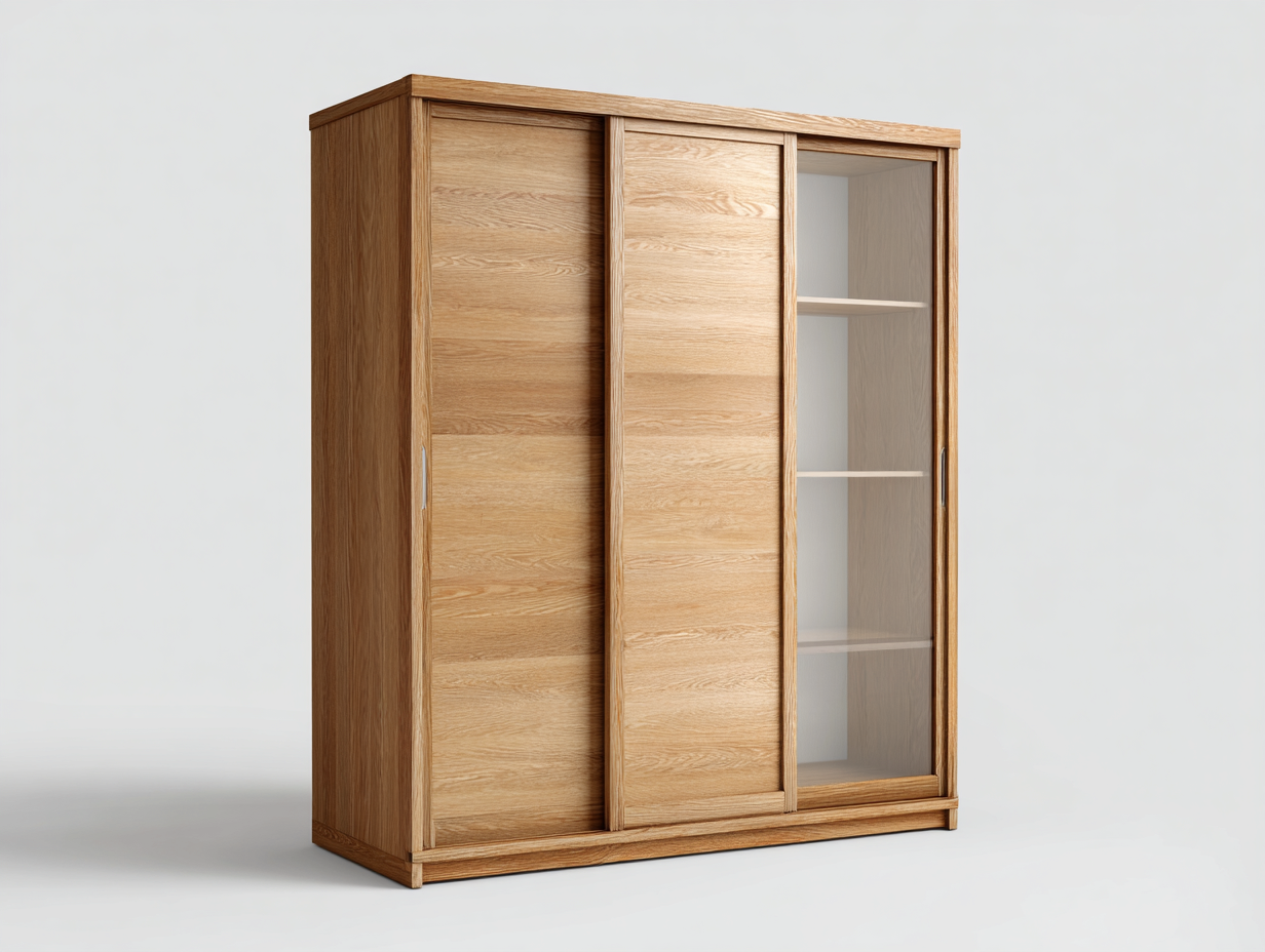 Armario con puertas correderas madera 180x60x200 cm - roble - diseño moderno con 3 puertas-Falolinest