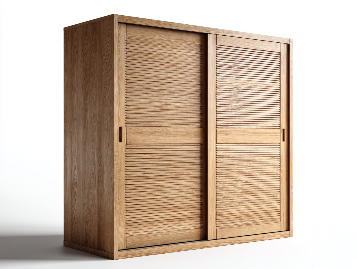 Armario con puertas correderas madera 180x60x200 cm - marrón claro - diseño moderno para dormitorio con almacenamiento-Falolinest
