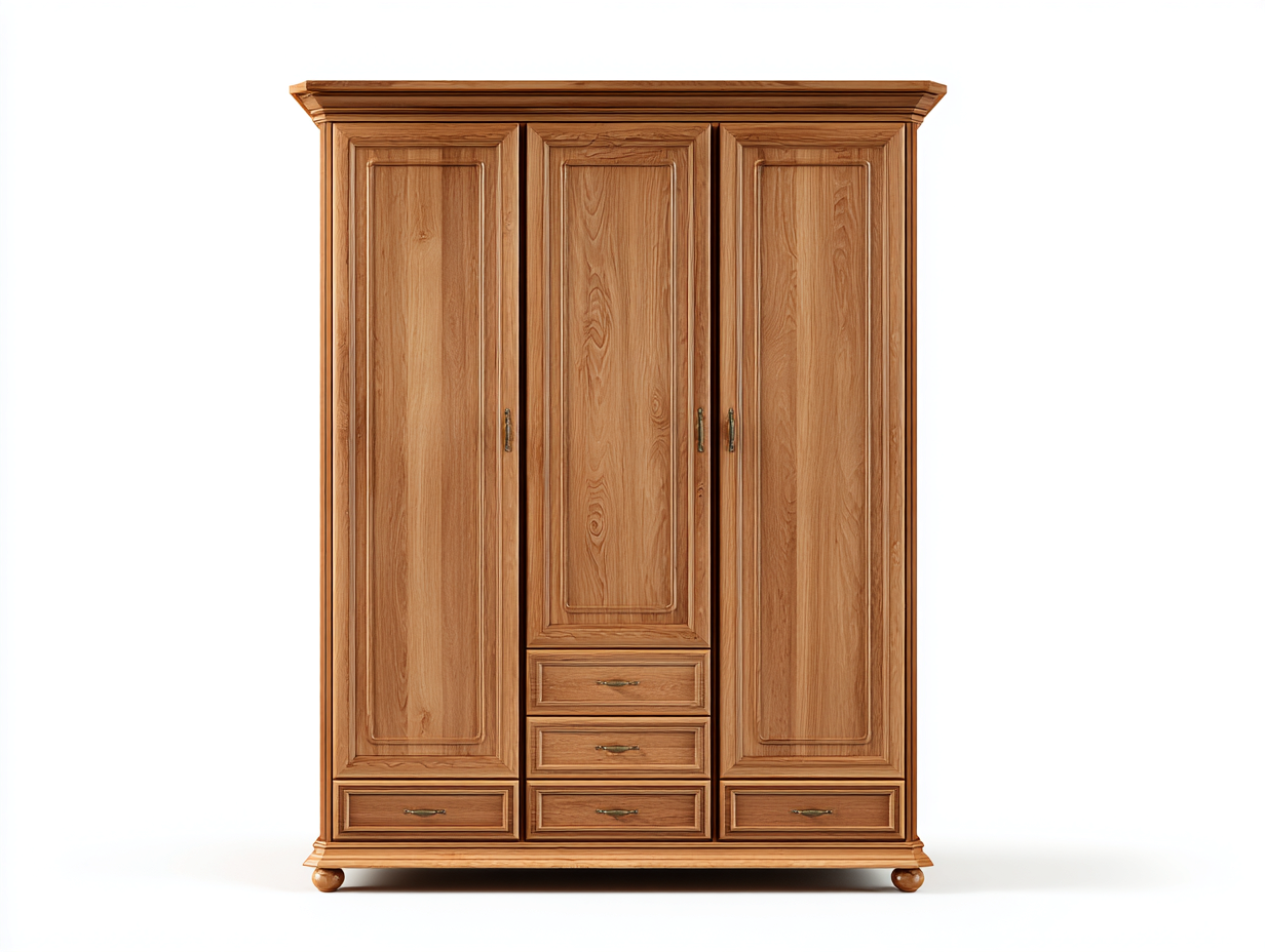 Armarios de tres puertas madera maciza 160x60x200 cm - roble - diseño clásico con 5 cajones-Falolinest