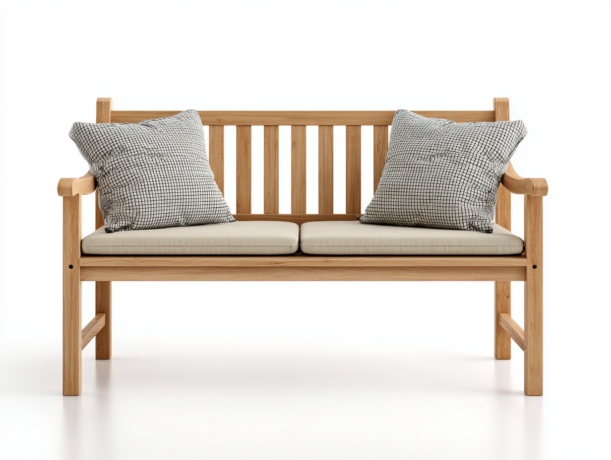 Bancos de jardín de madera con cojines 128x60x90 cm - madera natural-beige-gris - para jardín - diseño clásico cómodo-Rodiionest