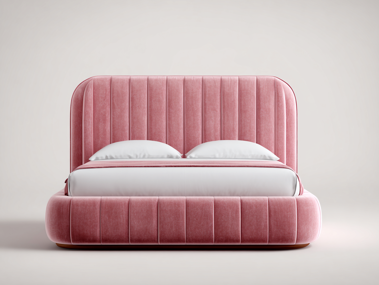 Camas dobles tapizadas en terciopelo 205x175x115 cm - rosa - diseño moderno para dormitorio-Rodiionest