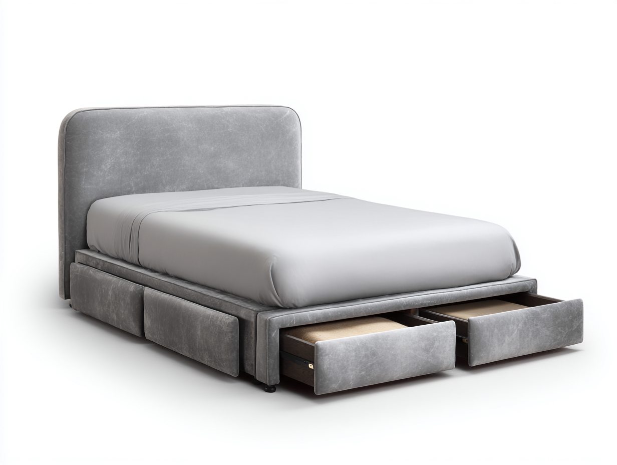 Camas dobles tapizadas en tejido con cajones 210x160x105 cm - gris - diseño moderno para dormitorio-Rodiionest