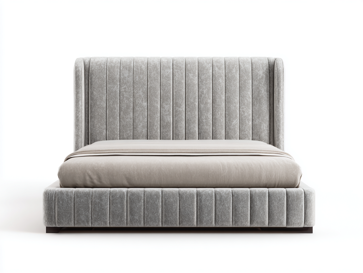 Camas dobles tapizadas en terciopelo 198x172x128 cm - gris claro - para dormitorio - diseño moderno acolchado-Rodiionest