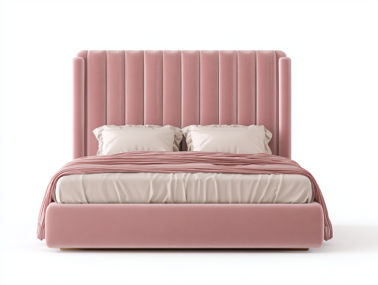 Camas dobles de tela 200x160x125 cm - rosa - diseño moderno acolchado-Rodiionest