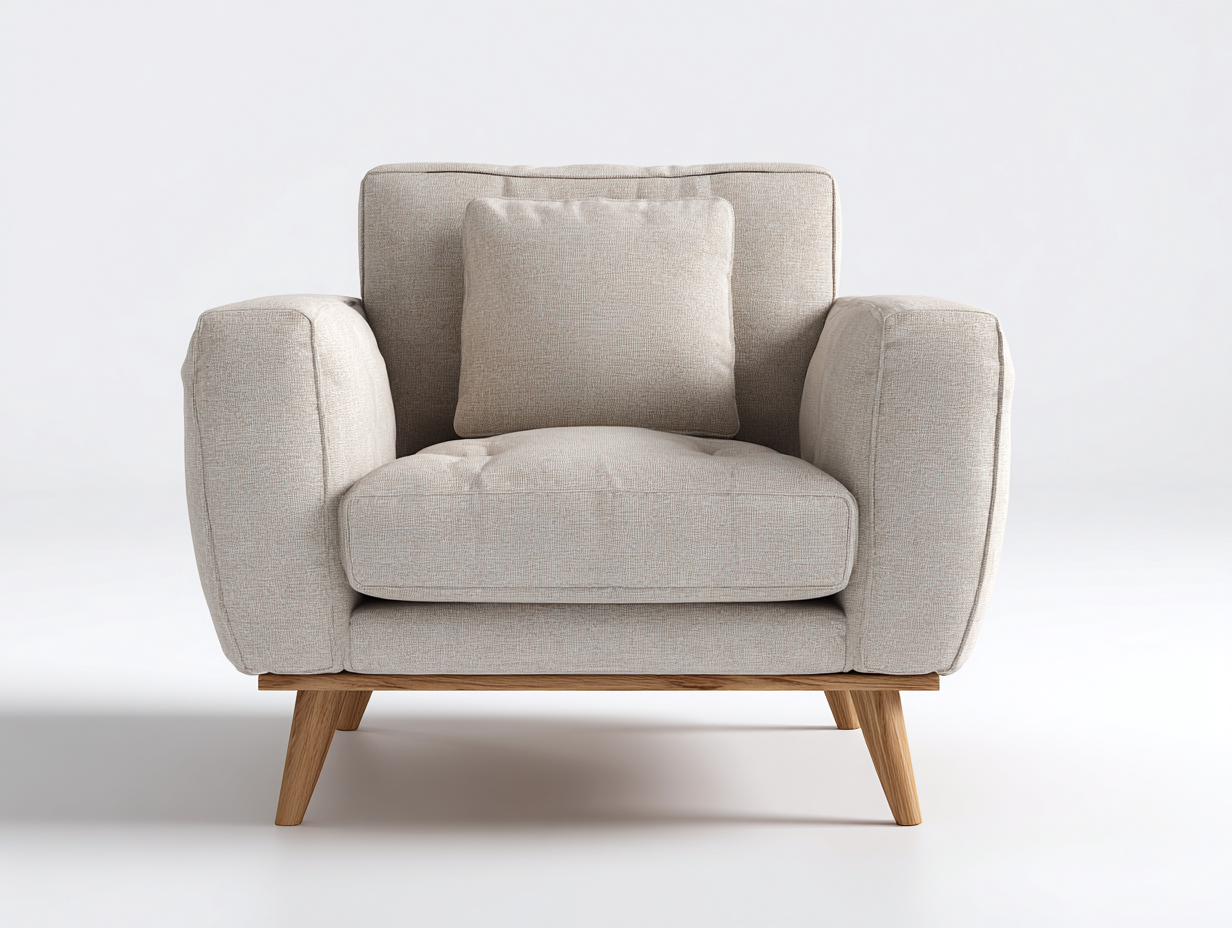 Sillón de tela tejido 95x88x88 cm - beige - diseño moderno con patas de madera-Ziluxadwell