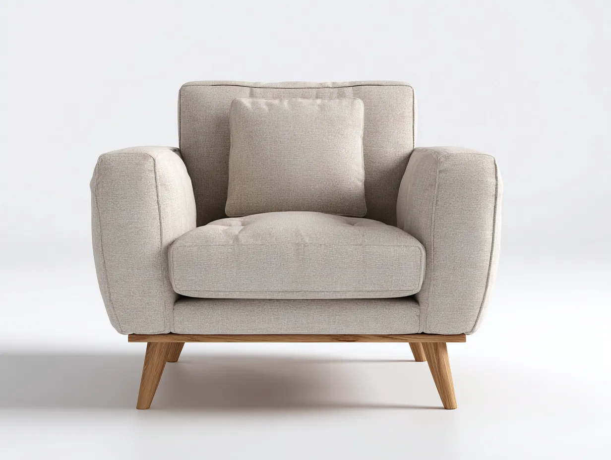 Sillón de tela tejido 95x88x88 cm - beige - diseño moderno con patas de madera-Ziluxadwell