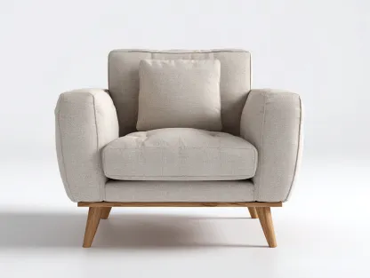 Sillón de tela tejido 95x88x88 cm - beige - diseño moderno con patas de madera-Ziluxadwell