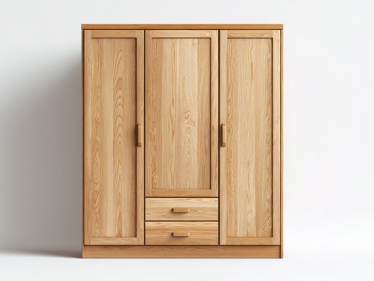 Armarios de tres puertas de madera 150x55x190 cm color roble para dormitorio - con 3 puertas 2 cajones y diseño moderno-Ziluxadwell