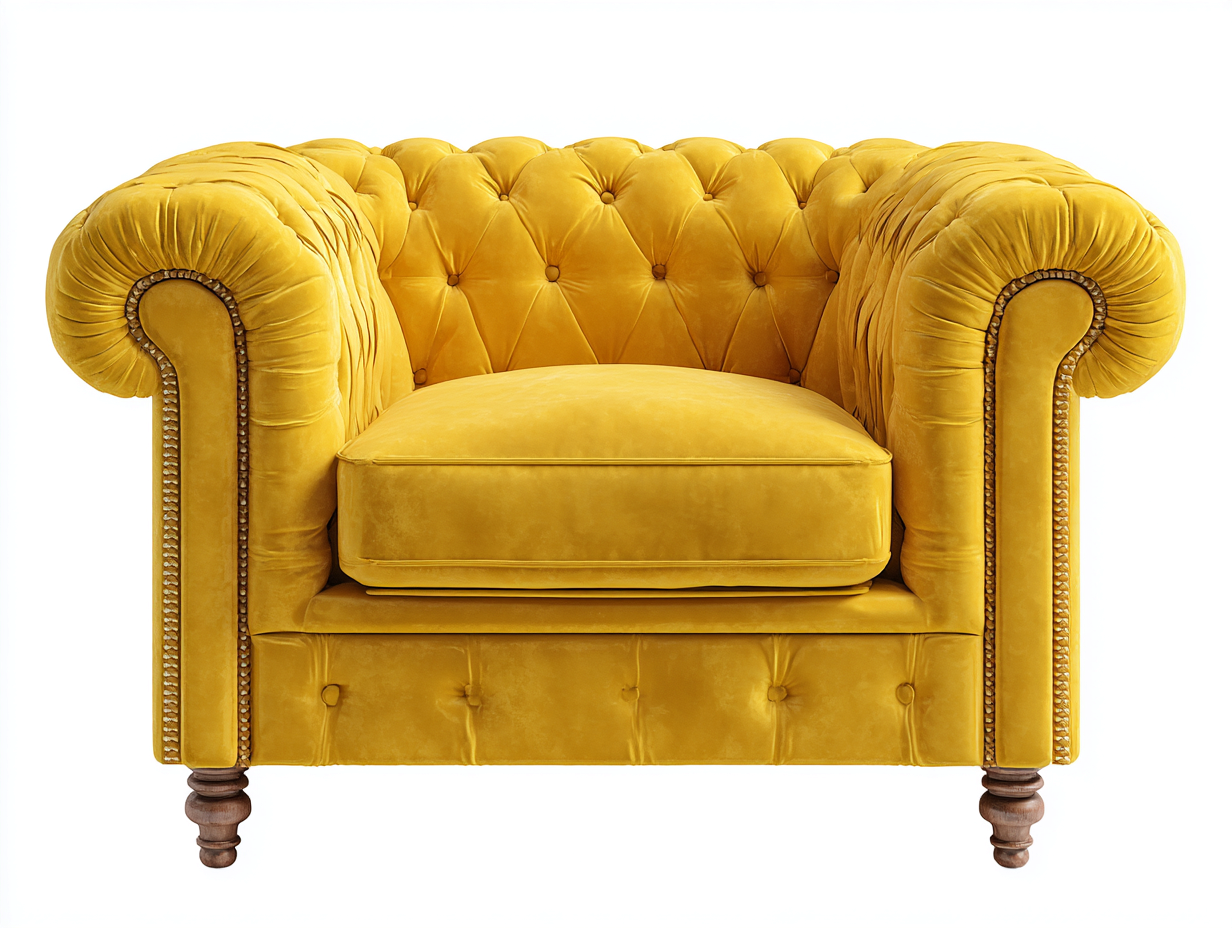 Sillón de tela de terciopelo 105x95x78 cm color amarillo para salón - diseño clásico-Ziluxadwell