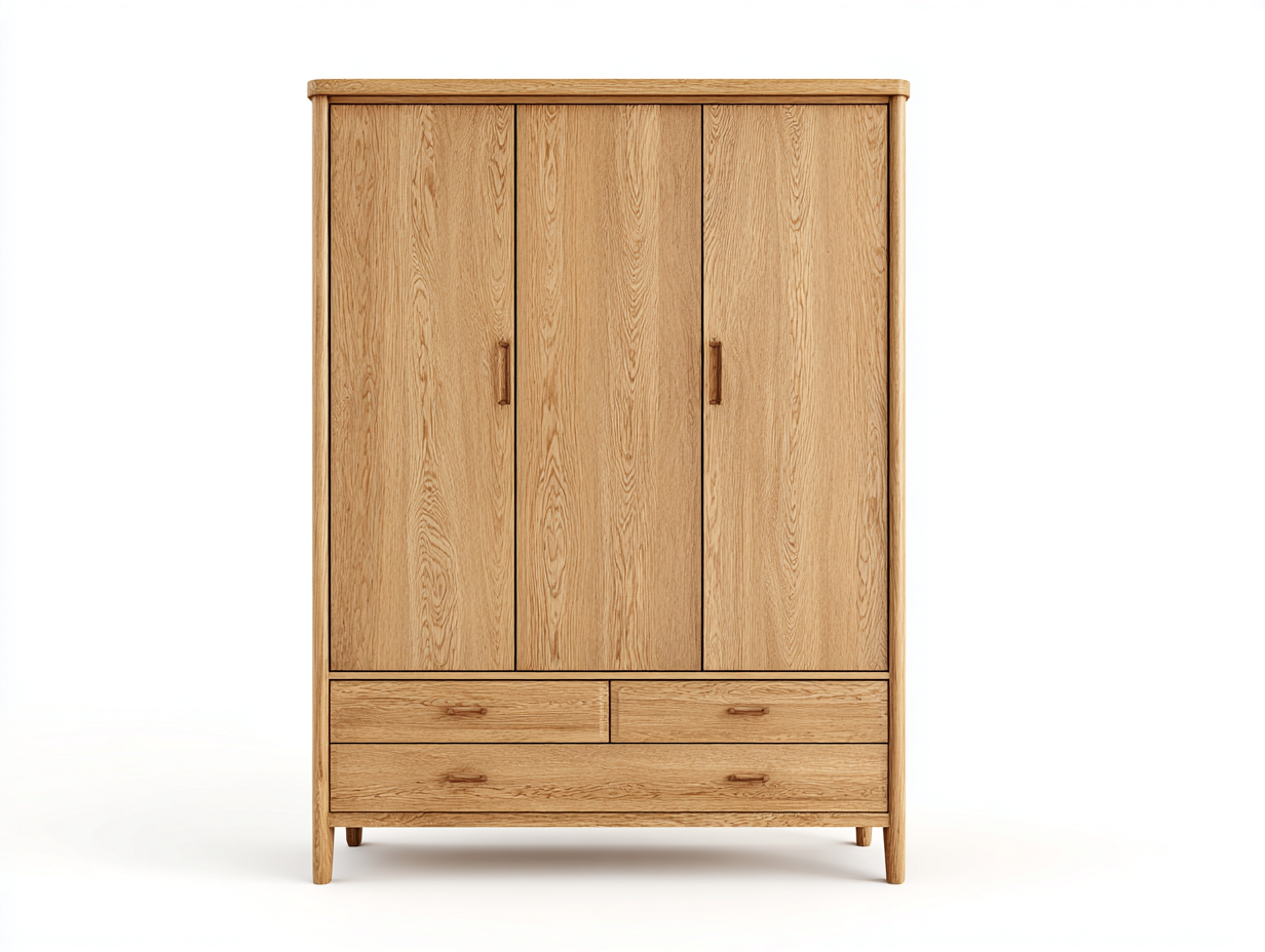 Armarios de tres puertas de madera con 3 puertas y 3 cajones 150x58x210 cm - natural - para dormitorio - estilo contemporáneo-Ziluxadwell