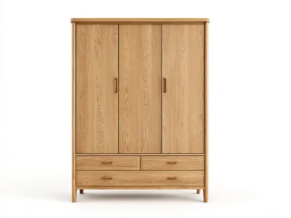 Armarios de tres puertas de madera con 3 puertas y 3 cajones 150x58x210 cm - natural - para dormitorio - estilo contemporáneo-Ziluxadwell