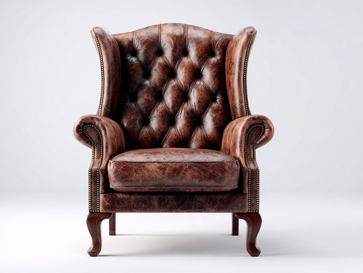 Sillón de piel con capitoné 84x88x110 cm - marrón oscuro - para salón - diseño clásico de orejas-Ziluxadwell