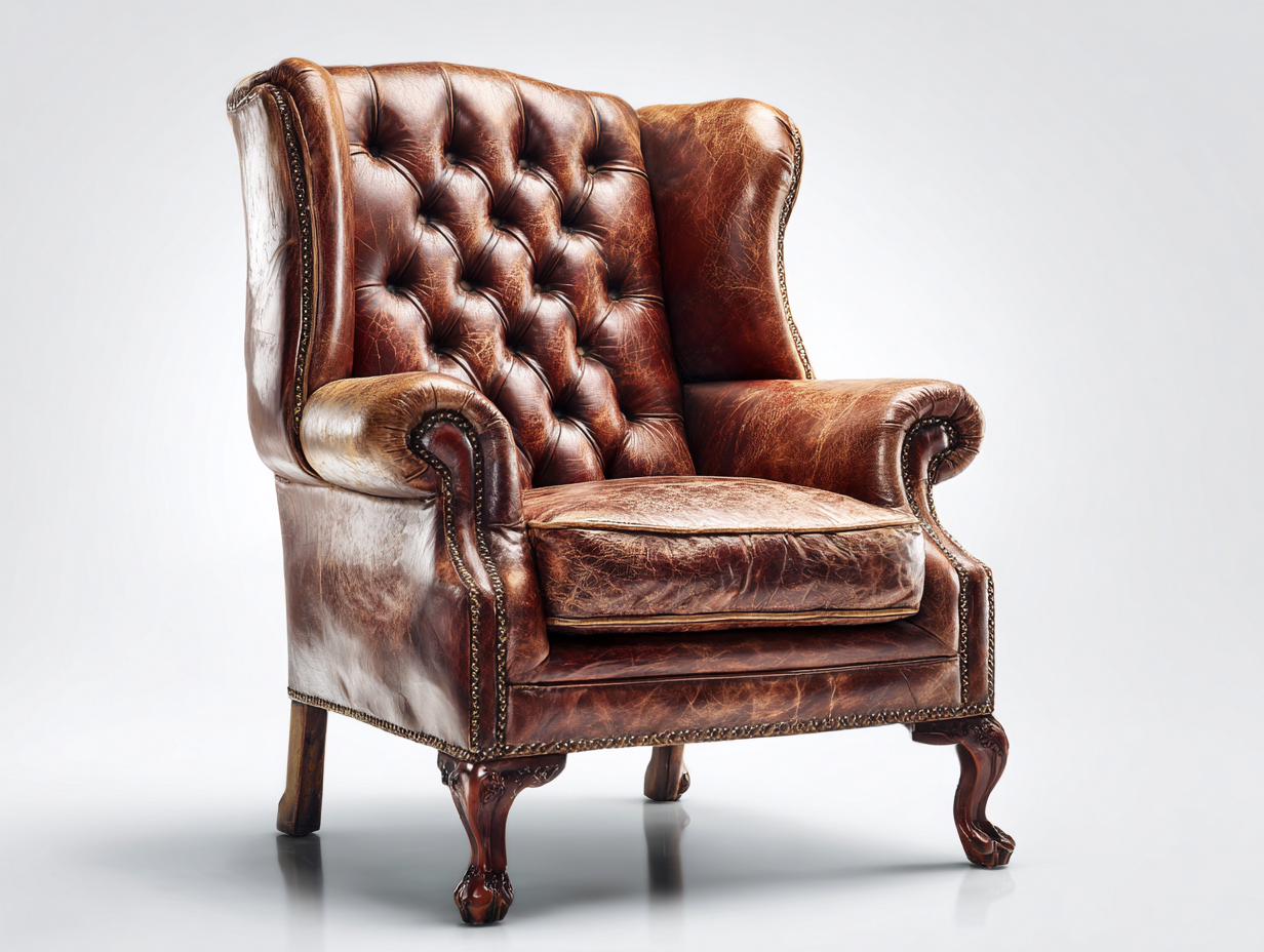 Sillón de piel de cuero 84x92x108 cm color marrón para salón - diseño clásico-Ziluxadwell